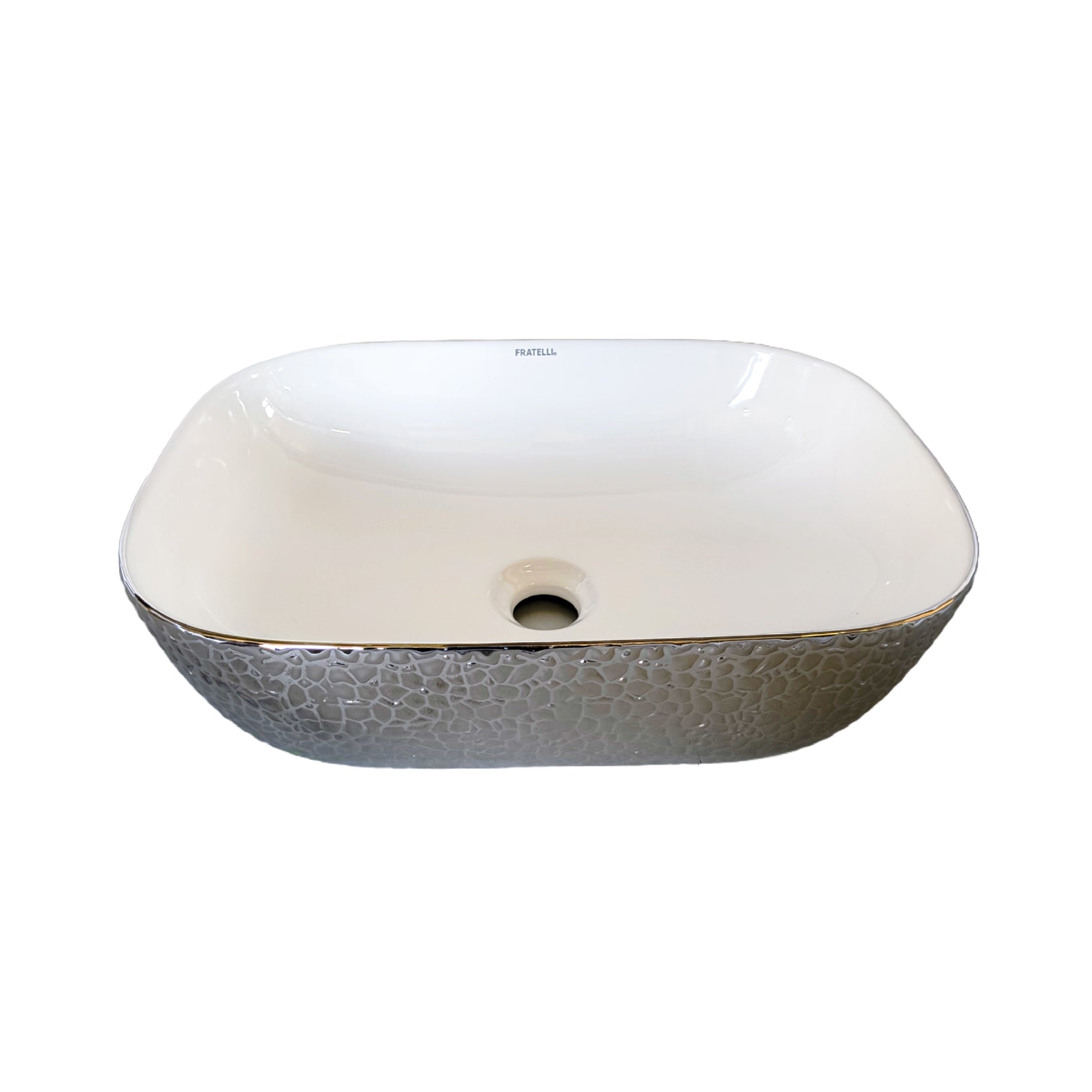 Bowl Loza (153) Mod.Rectangular Blanco C/Plateado Granito 45X33X13.5 - Fratelli